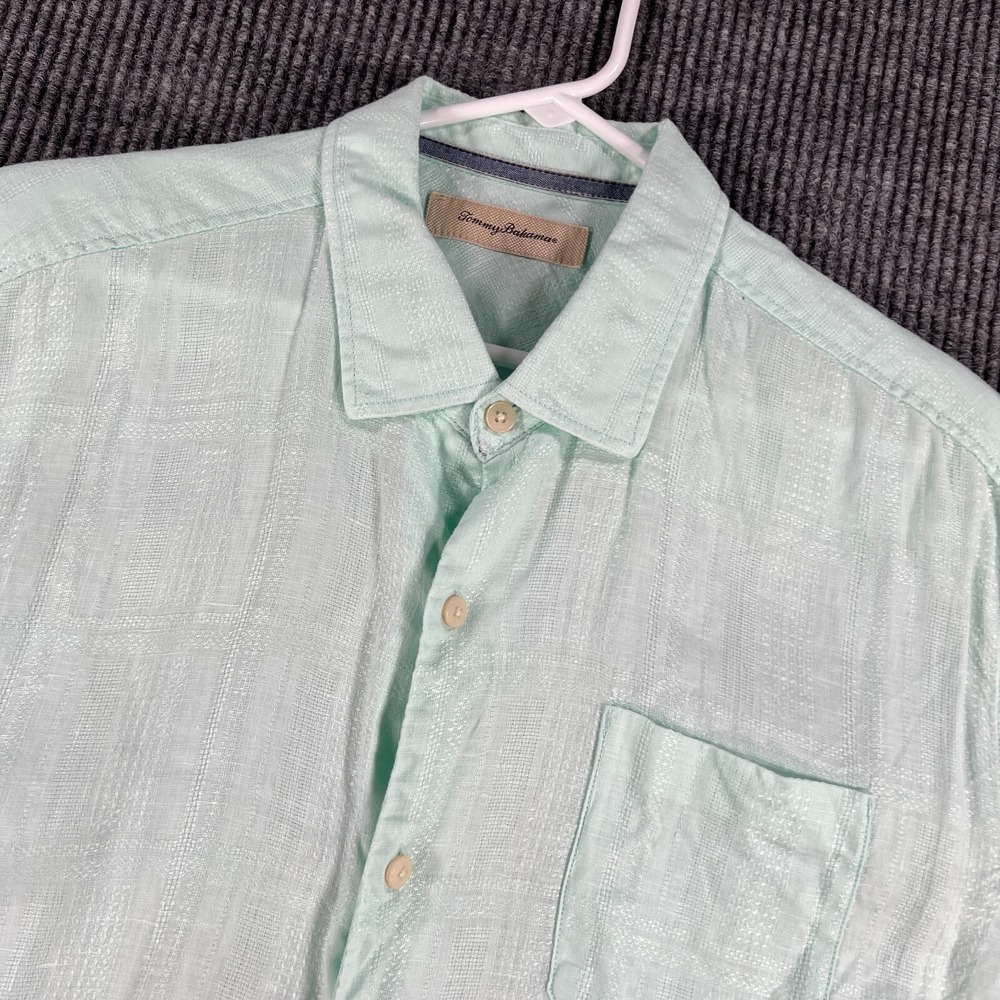 Tommy Bahama Shirt Mens XL Extra Large Light Green Linen Short Sleeve Button Up